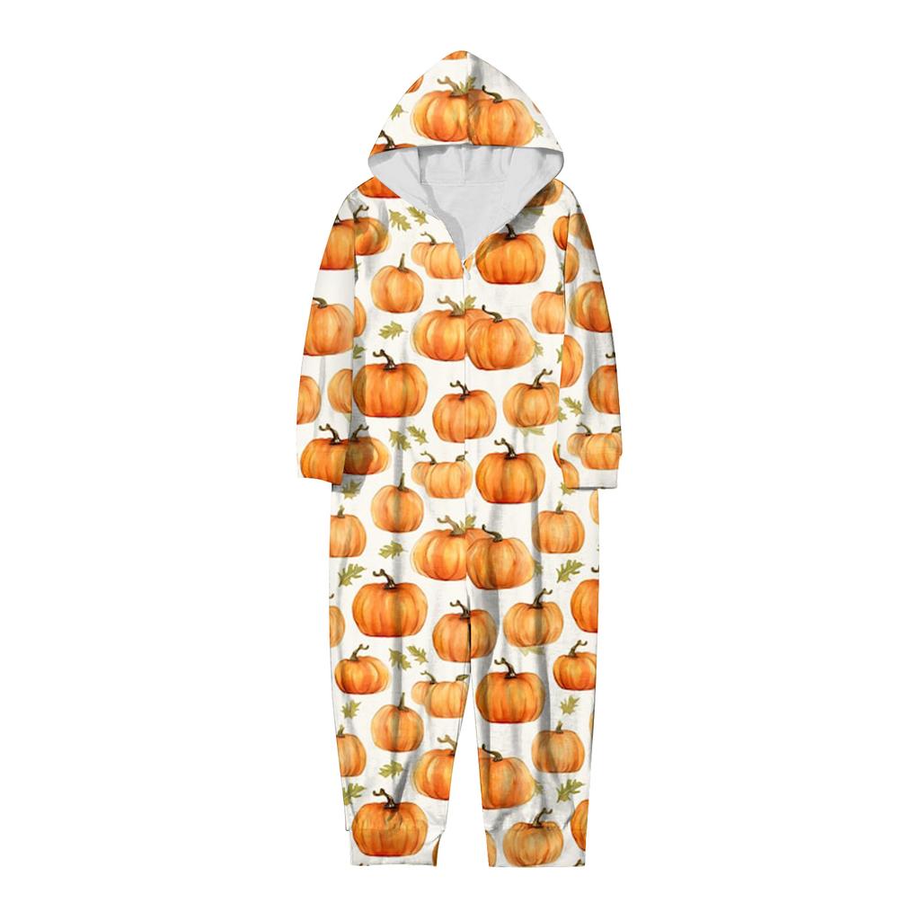 Halloween Printed Family Matching Hooded Long Sleeved Zippered Hooded Jumpsuit Set