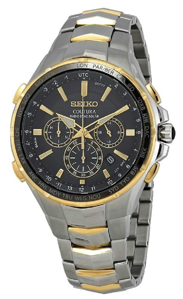 Seiko SSG010 Seiko Solar Czas Światowy Importowany Zegarek Męski Sterowany Radiowo, Kolor Dwutonowy,