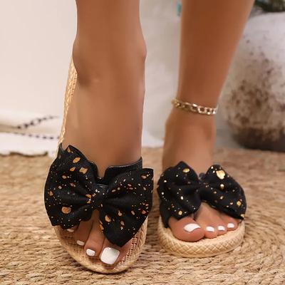 Light Women's Shoes Open Toe Women's Slippers Casual Daily Slippers Women Bling Butterfly-knot Round Toe Flat with Sandals