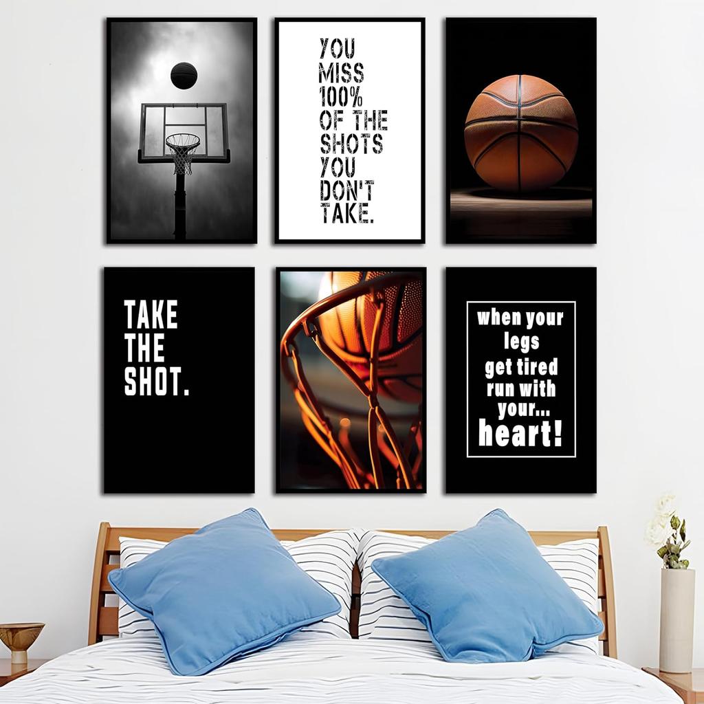 Basketball Canvas Wall Art Pirational Sport Theme Painting Picture Wall Decor Black White Basketball Motivational Quotes Poster Print Artwork for