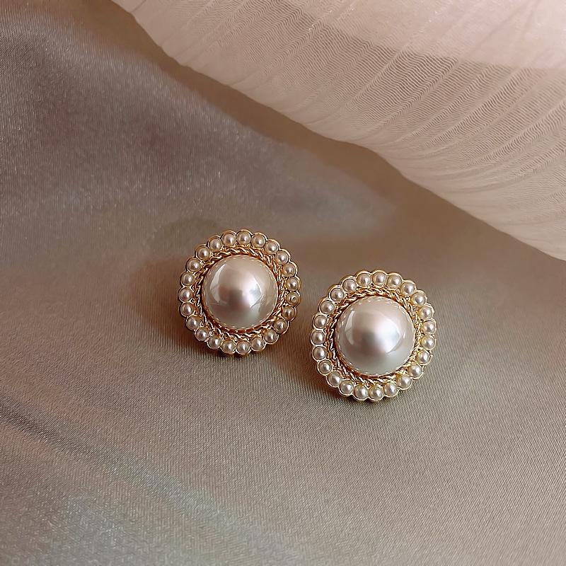 Trending Imitation Pearl Circle Stud Earrings For Woman New In Fashion Party Round Elegant Korean Earring Jewelry