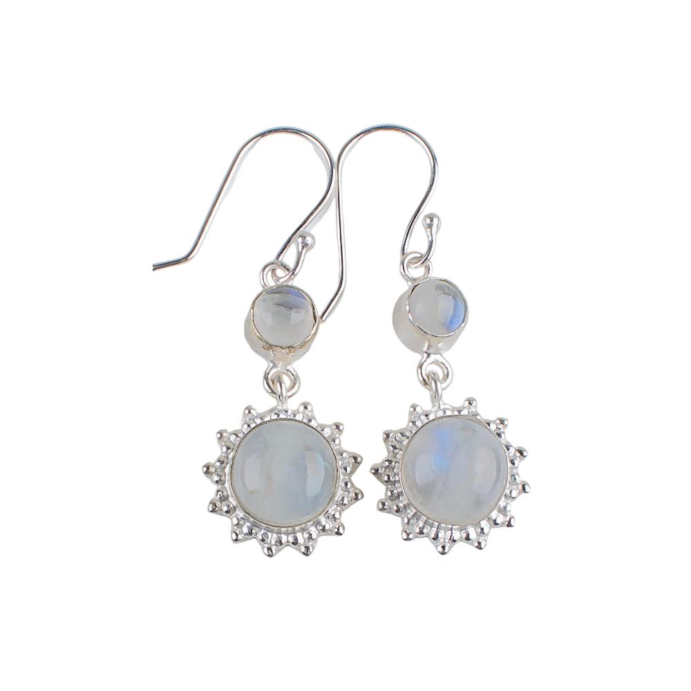 Regenbogen-Mondstein Edelstein 925 Sterlingsilber Schmuck Handgefertigte Ohrringe 1.80" EE-13-24