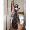 75 Tall Extended Black Floral Waist Dress Women's Ankle Rose Island Lotus Leaf Edge Skinny Long Dress