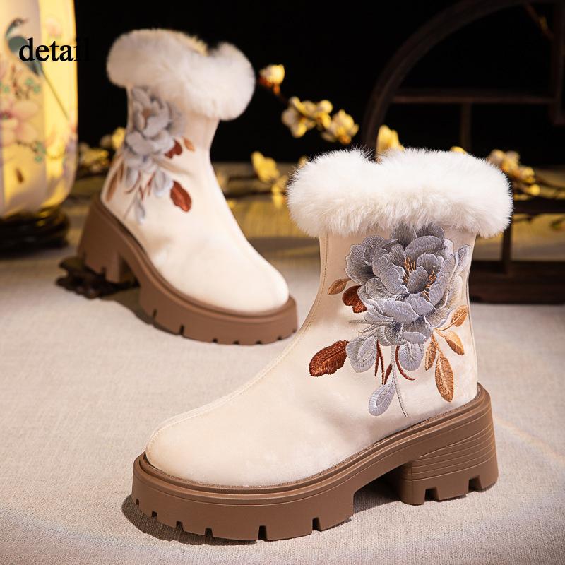 Women's Winter Warm Platform Snow Boots Slip On Low Chunky Block Heel Ankle Booties With Faux Fur Lined Side Zipper Walking Short Boot Shoes for Women