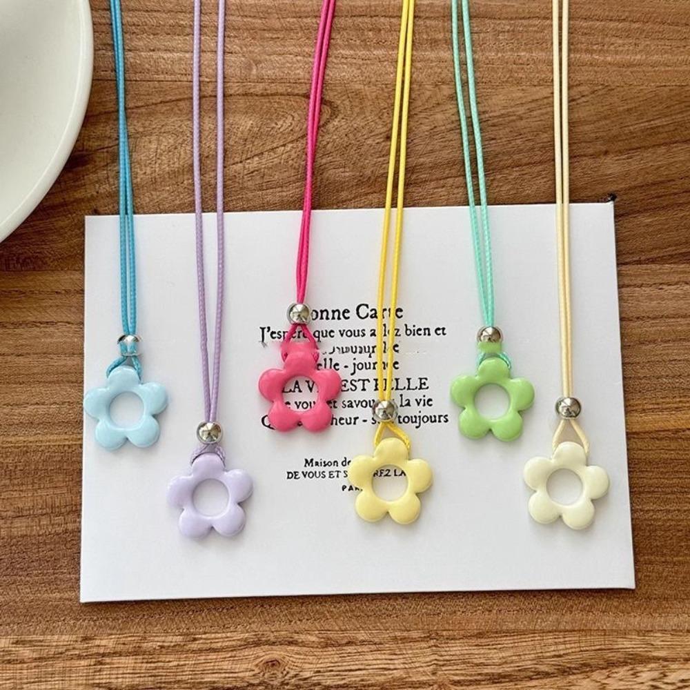 Colorful Hollow Flower Pendant Necklace for Women Adjustable Rope Sweater Decoration Party Gifts Choker Jewelry Accessories
