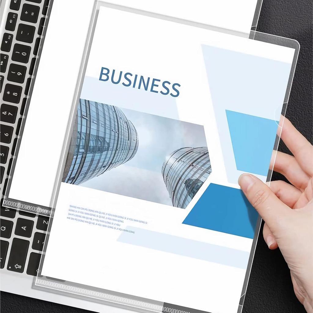 10 Pack Clear Document Folder, L-Type Plastic File Clear Folders Letter Size, Project Pockets Plastic Sleeves Transparent Folder for Office & School