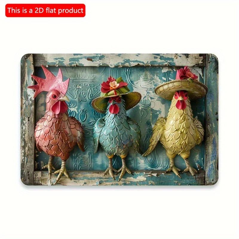 2D Platt Träskylt 30*20cm Vintage Rustik Bondgård Vintage Kyckling Plåtskylt, Dekorativ Väggkonst för Hem och Garage, Hängande Dekor Inomhus Utomhus