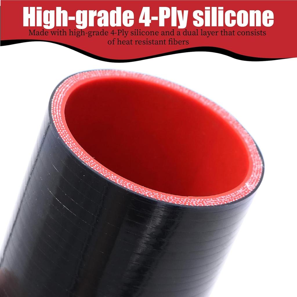2.5" ID Straight Silicone Hose Coupler, High Temp 4-Ply Reinforced With 2Pcs Stainless Steel T-Bolt Clamp
