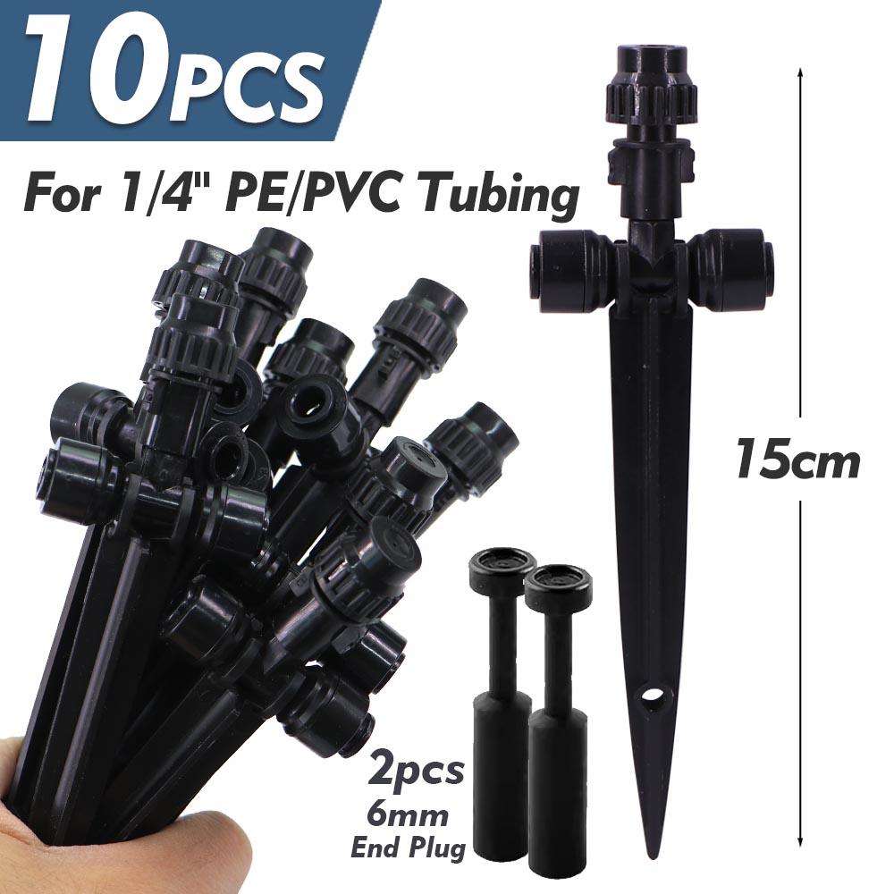 1/4" Misting Nozzles with Stake Adjustable Atomizer Sprayers 4/6mm Quick Push Slip Lock Outdoor Irrigation Watering Sprinklers