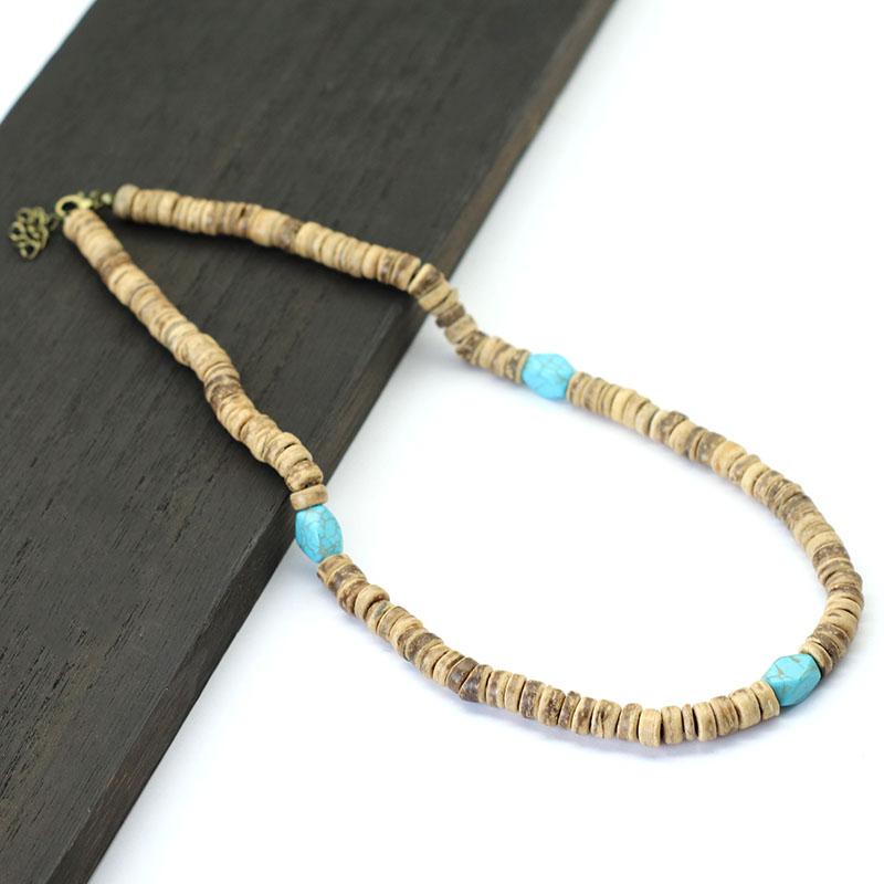 New In Men Natural Wood Necklace 19 Inch Short Collar De Hombre Vintage Irregular Stone Colar Neck Accessories Choker Collier