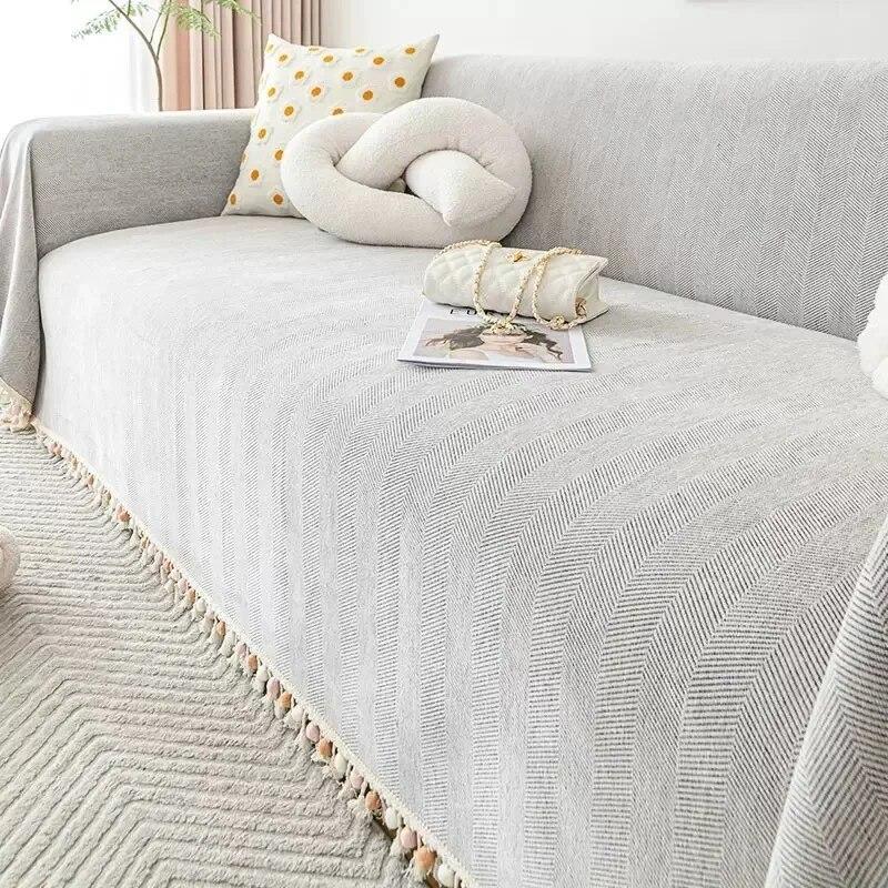 Modern and Minimalist Chenille Herringbone Pattern Sofa Cover Fabric All-season Universal Sofa Towel