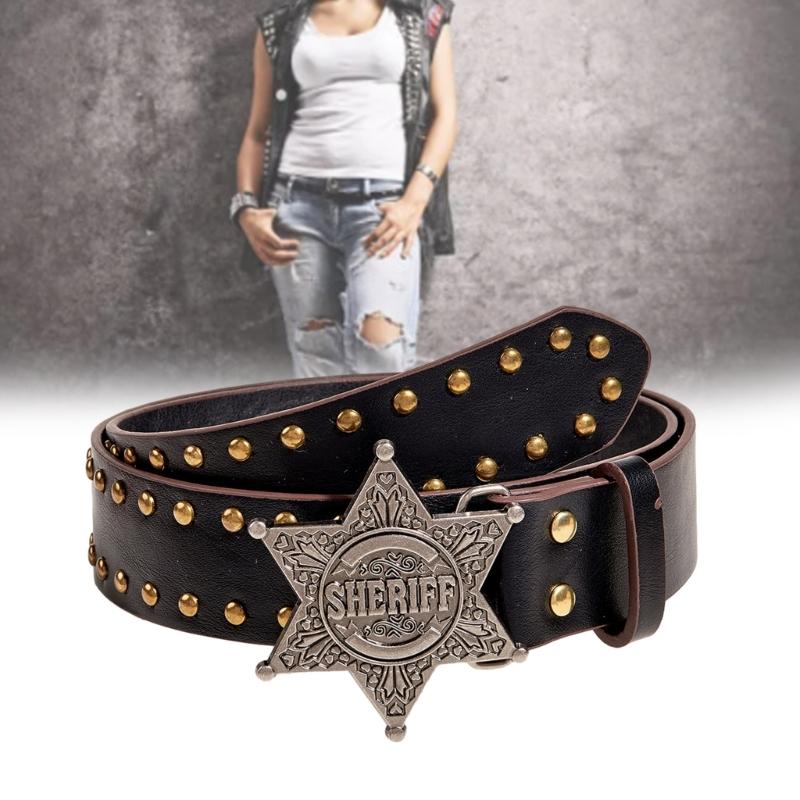 Fashionable Jeans Belt with Buckles All-Matched Design Western Cowgirl Waist Belt Star Rivets Punk Wide Belt Decorations