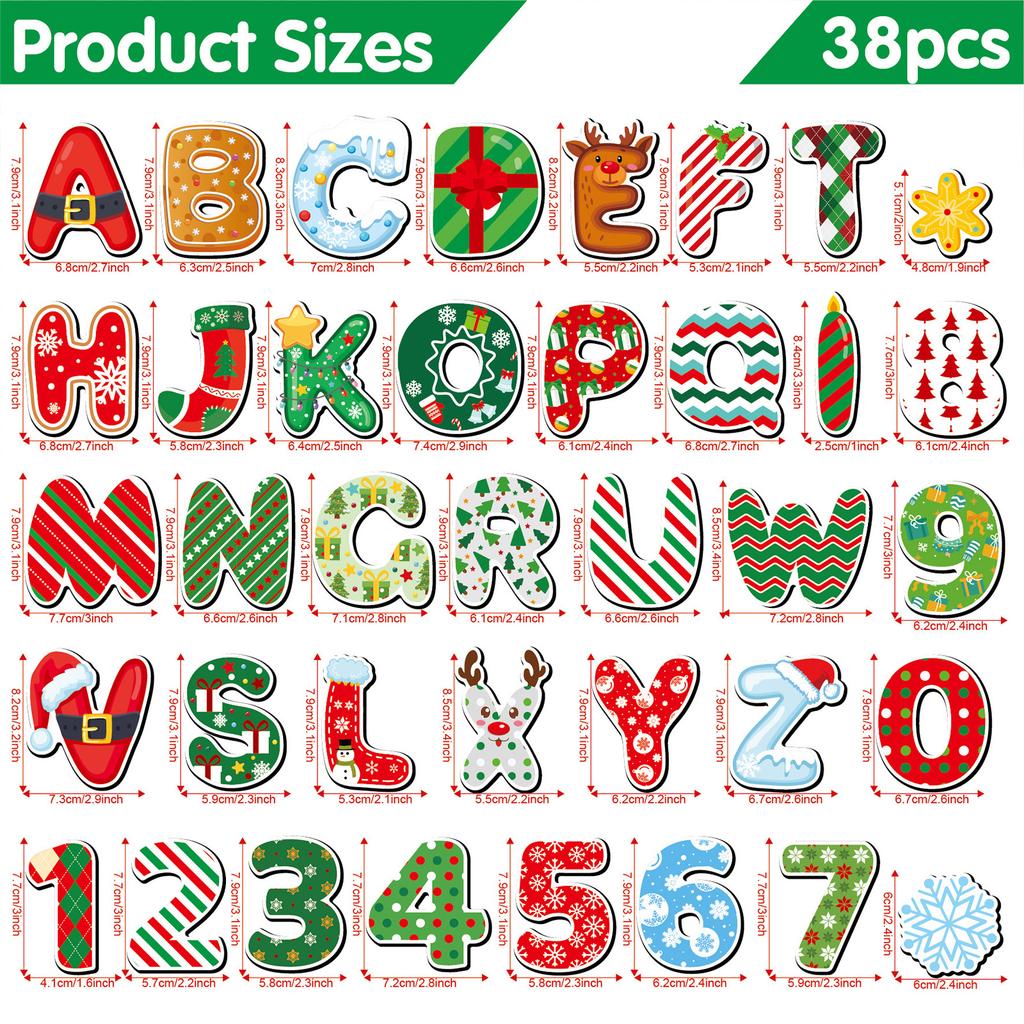 DIY Weihnachts-Buchstaben Kühlschrankmagnete, Buchstaben Magnetaufkleber, Pädagogische Lehrmittel für Kinder, Weihnachts-Dekorationsaufkleber-Set (38 Stück)