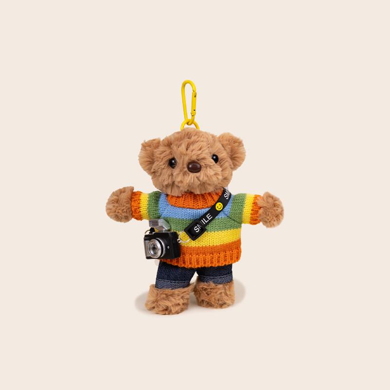 

A Wearing Sweater Bear Plush Keychain Rainbow Sweater For Backpack Bag Decor Rainbow Sweater