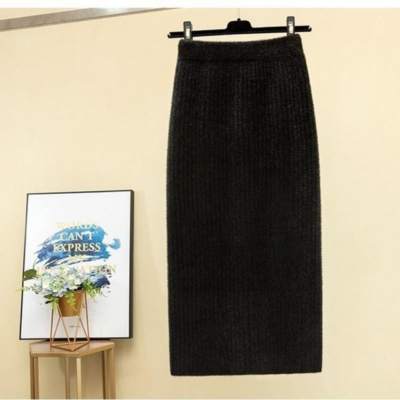 Mink Fleece Wrapped Hip Skirt Women's Autumn/Winter Thickened Knitted Half Skirt Medium Length Woolen Skirt Long Skirt