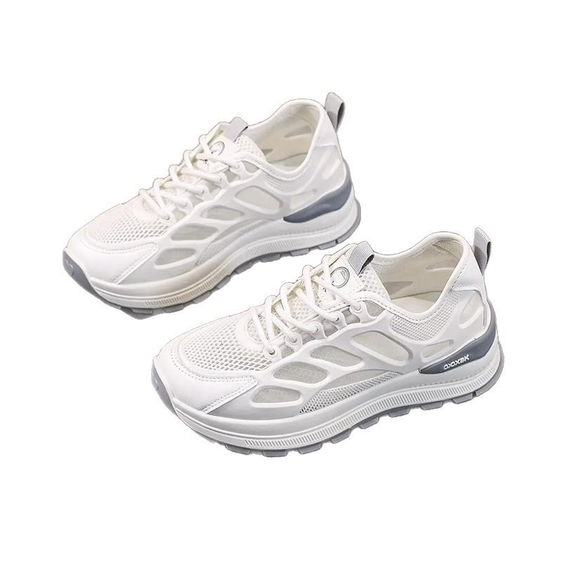 2025 Summer Mesh Breathable Thin Women's Shoes New Lightweight and Versatile Casual Sports Shoes Flat Non-slip White Shoes