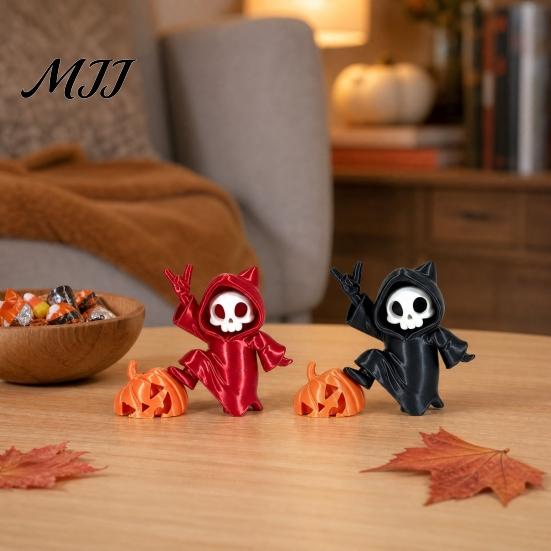 Desktop Grim Reaper Mini Statue, 3D Printed Skull Pumpkin Figurine, Trendy Gift Cute Gothic Car Dashboard Accessory for Office Desk, Home Decor