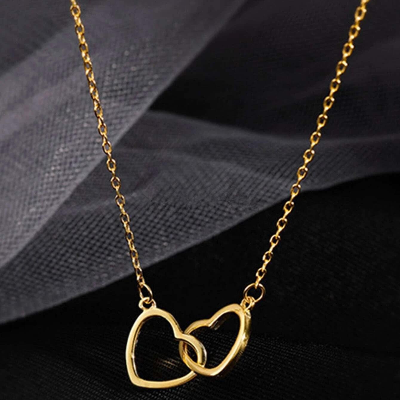 

Простая металлическая цепочка на ключицу с двойным сердцем, темпераментное полое двойное кольцо с подвеской «Любовь», короткое ожерелье золотой