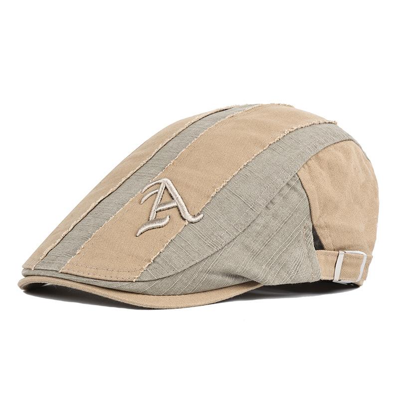 Spring Summer Letter Embroidered Beret Color-Blocking British Cap Middle-Aged Men's Sunscreen Hat Peaked Cap Newsboy Caps Gatsby Painters Hats
