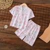 Kids 2-Piece Set 1-15Y Unisex Summer Casual Printed Viscose Cardigan+Shorts