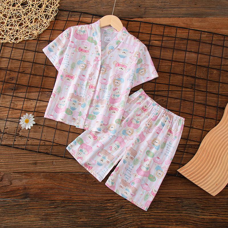 Kids 2-Piece Set 1-15Y Unisex Summer Casual Printed Viscose Cardigan+Shorts