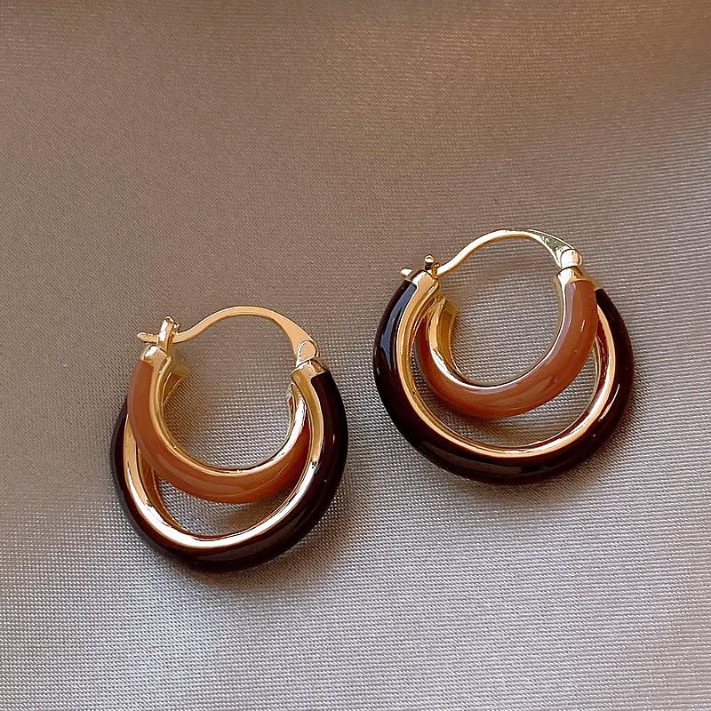 Vintage C-shaped Maillard contrasting ear buckles fashion French court style earrings vintage antique earrings