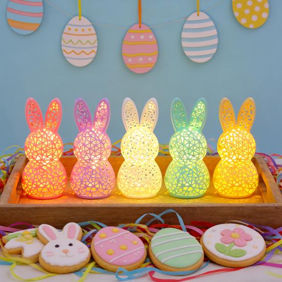 3D Printed Rabbit Lamp Hollow Bunny Night Light for Kid's Room Bedroom Nursery Easter Party Table Decoration