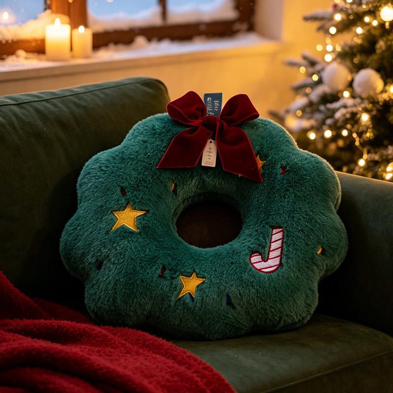 Christmas Plush Pillow With Santa Tree Candy Ring For Holiday Home Decor
