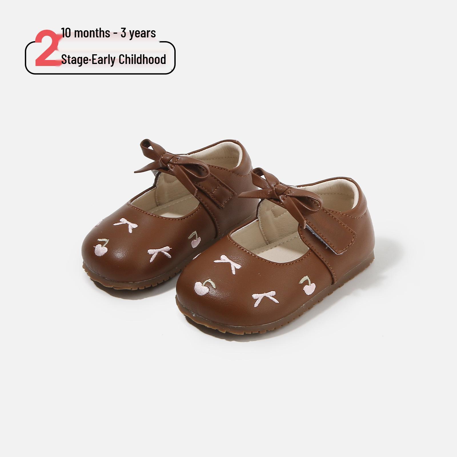 Весна 2026 Девочки Мягкая подошва Детская обувь с дизайном Бант Size 17 / Insole 13.0 cm коричневый