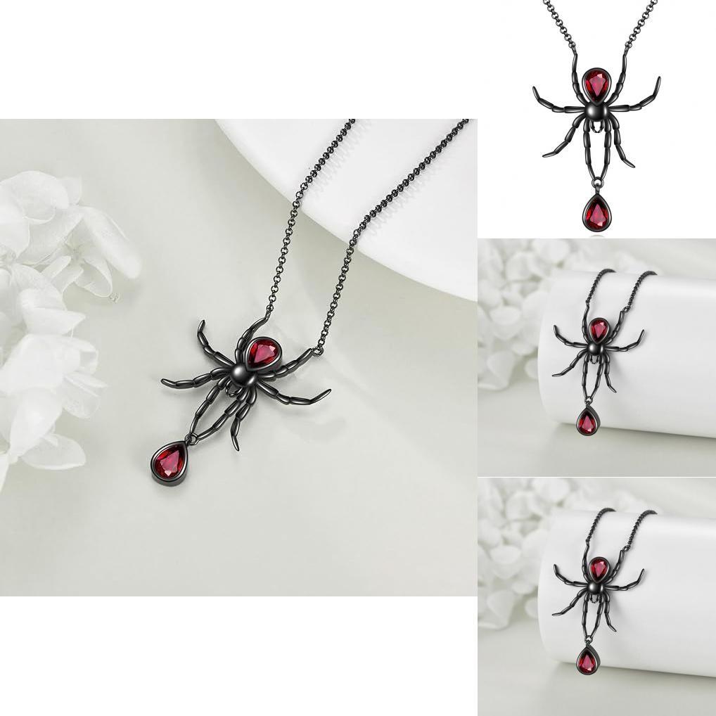 Gothic Style Black Spider Pendant Necklace For Women Fashionable Statement Jewelry