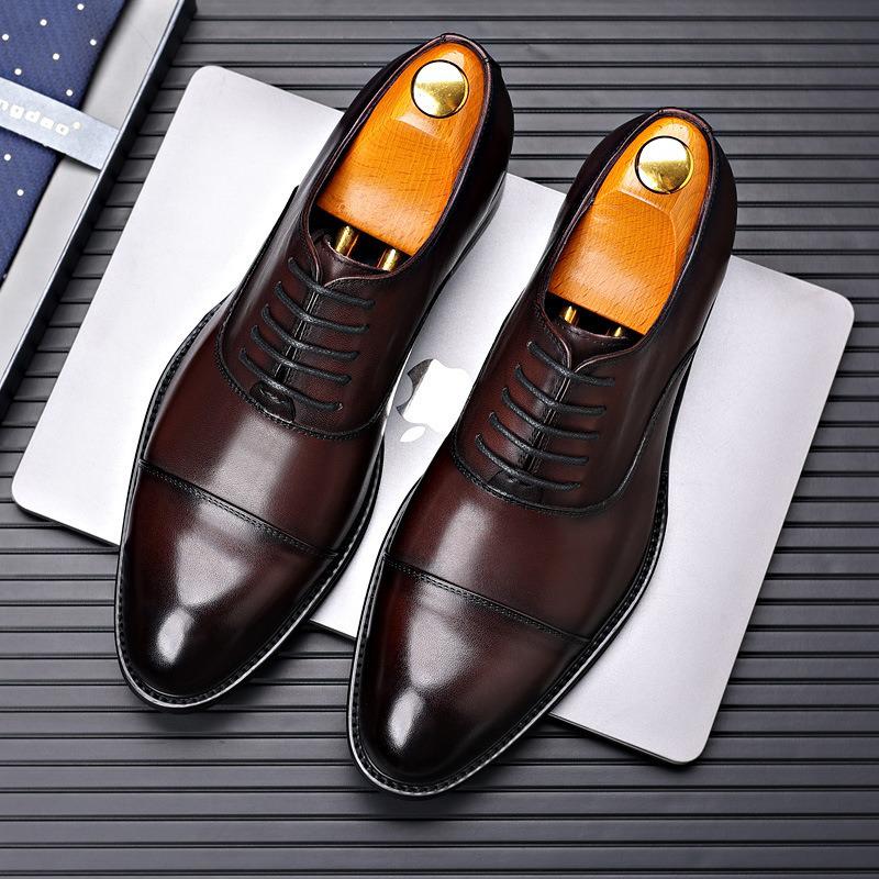 Herren Cap Toe Oxford Schuhe aus Rindsleder - Formelle Leder Business- & Hochzeitschuhe, Britischer Stil, Ganzjahres