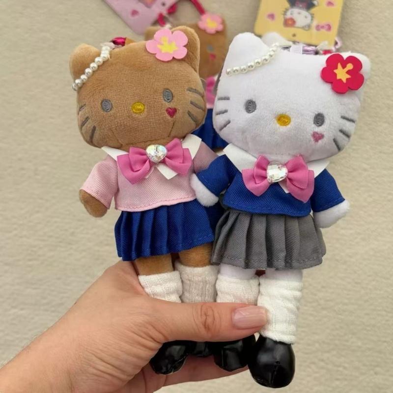 Hello Kitty Kawaii Plush Doll Pendant Cartoon JK Pleated Skirt Kitty Long Leg Doll Toy Keychain Uniform Backpack Charm