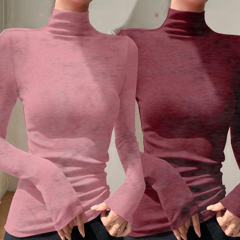 Chic Slim-fit High-neck Long-sleeve Base Layer: Solid Color, Flattering, Versatile Autumn/Winter Top