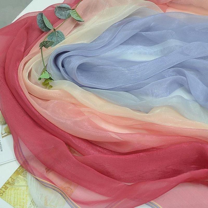 3/5/10m Multicolor Gradient Silk-Crepe Chiffon Fabric for Handmade DIY Sewing Hanfu Apparel Making Wedding Decoration