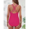 2024 European & American Solid Color Crisscross Tummy Control One-Piece Swimsuit