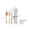 YFJY Japanese Style Wooden Chopsticks, Spoon & Fork Set for Students and Children with Cloth Bag - Three-Piece Tableware Set