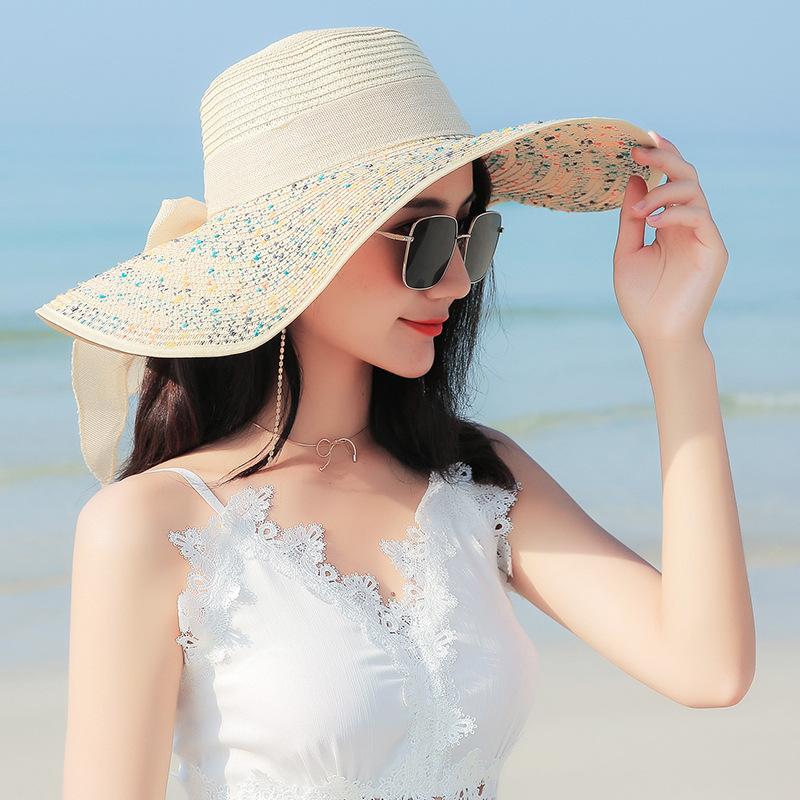 Beach straw hat summer seaside big eaves sunscreen visor versatile travel big edge foldable sun hat