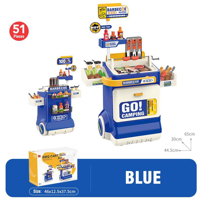 Kids Pretend Play Kitchen Toys Tableware Spray Barbecue Trolley  BBQ Candy Suitcase Role-Playing Toys Light Sound Simulate Set