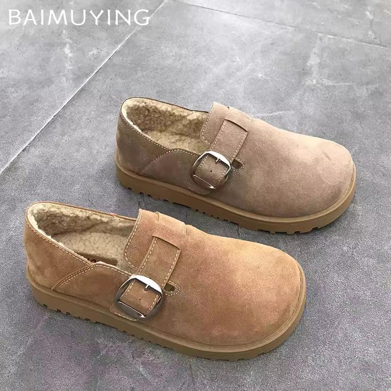 Suede Flats Women Snow Boots Short Plush Cotton Casual Shoes 2025 Trend Designer Walking Warm Non-slip Winter Botas De Mujer