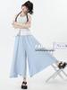Pleated A-Line Cotton Linen High Waist Wide Leg Culottes Skirt Pants