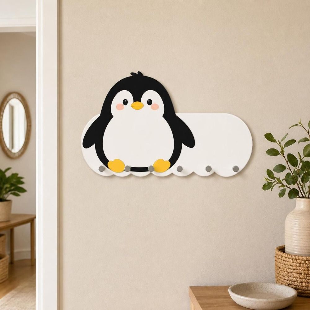 Wooden Adhesive Key Holder Cartoon Wall-mount Hanger Modern Animal Key Hook  Hallway