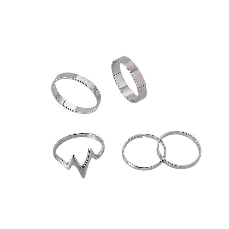 Wind Fashion Popular Lightning Ecg Women'S Ring 5-Piece Set