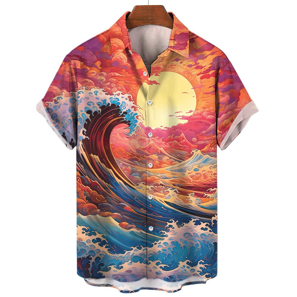 2025 New Shirts For Mens Short Sleeve Tops Japanese Style Ukiyoe Graphic Clothes Oversized Summer Apparel Streetweat Male Shirts