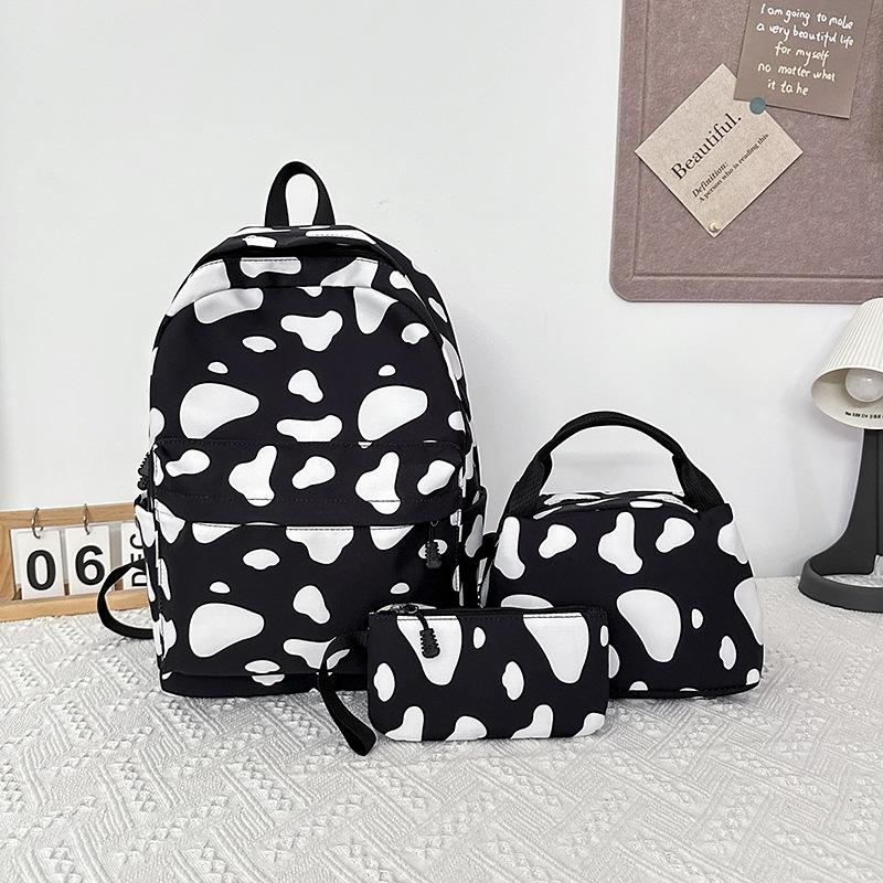 Schoolbag backpack, college student capacity, casual printing three-piece lunch bag, light weight for primary and secondary school students