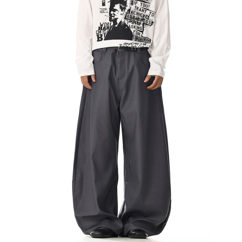 American Vintage Gray Casual Pants Men and Women Design Sense Niche Loose Slimming Commuter Straight Wide Leg Machete Suit Trousers