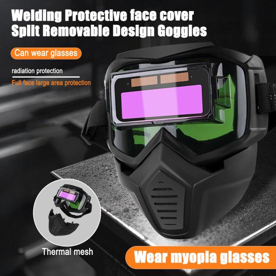 Welding Helmet with Goggles Heat-Resistant Face Mask Split Removable Welding Shield for Eye Protection