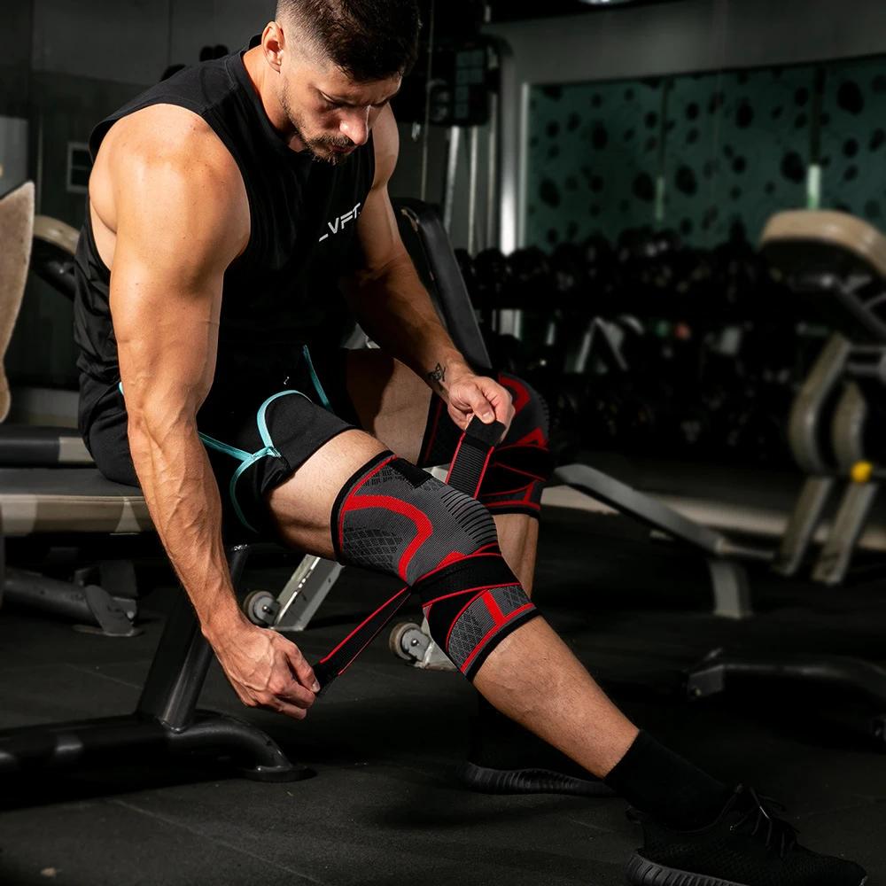 1Pcs Compression Knee Brace Support, Non Slip Knee Sleeves, Adjustable Knee Protector with Pressure Strap for Sports, Running