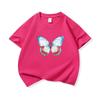 Kids Cotton T Shirt Light Blue And Red Butterfly Print Crew Neck Short Sleeve Tee Casual Boys Girls Summer Tops