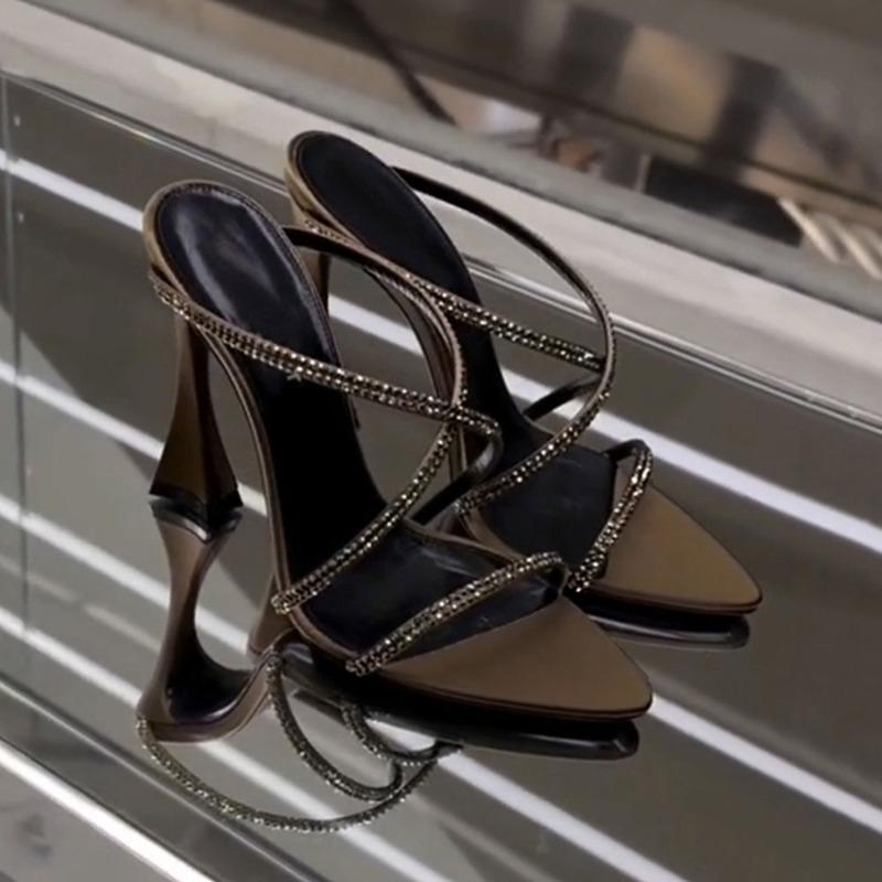 Fashion High Heels Women Slippers Crystal Heeled Shoes 2025 New Elegant Sandals Designer Pointed Toe Pumps Summer Fashion Luxury Zapatos