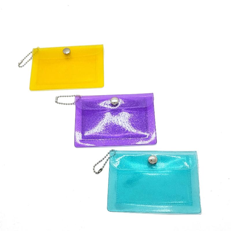 1Pcs Mini Pvc Clear Card Holder Keychain Glitter Transparent Coin Purse Snap Button Wallet For Earphone Jewelry Daily Storage
